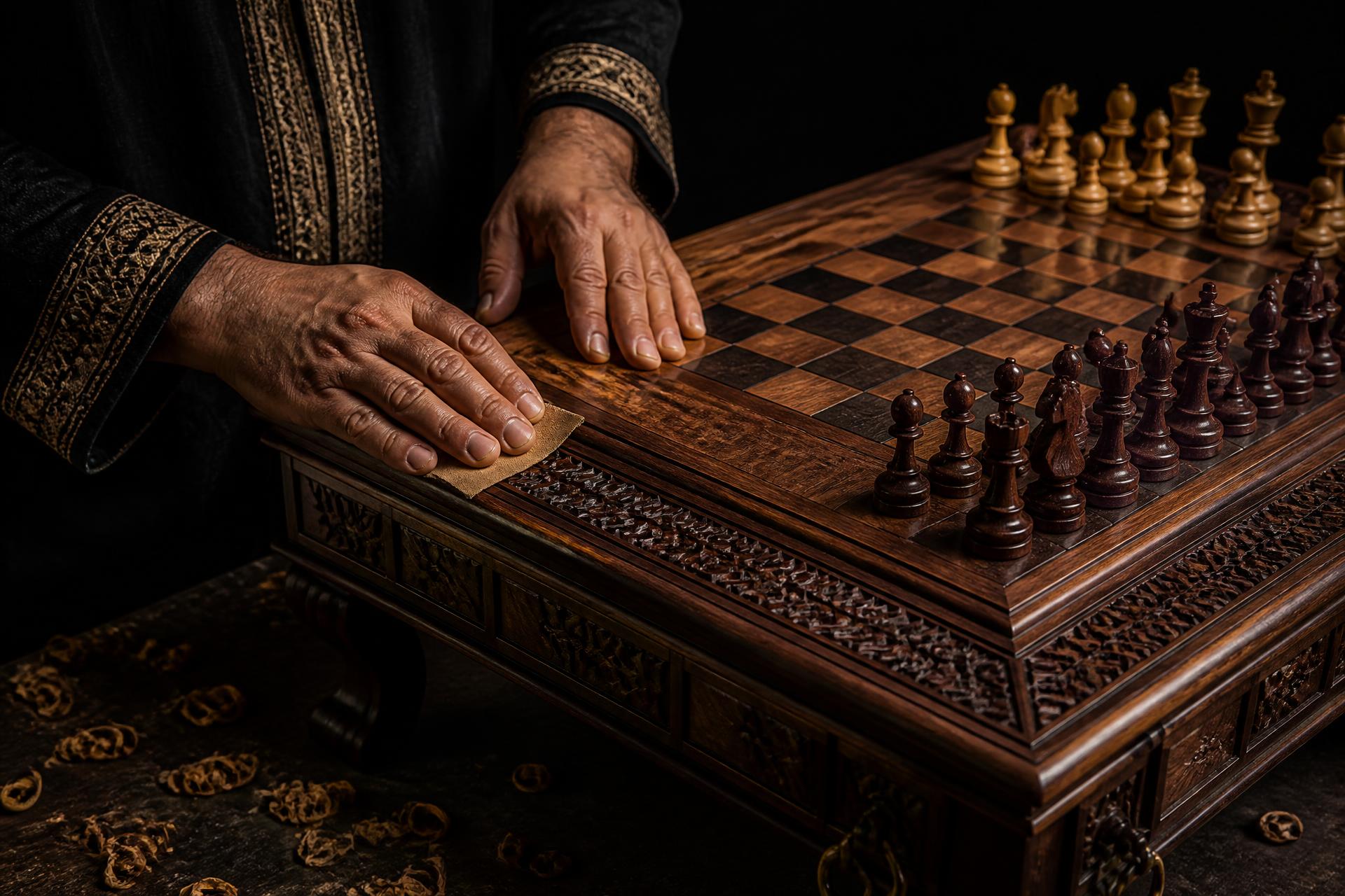 Artisan Regal Chess façonnant une table d'échecs sur mesure